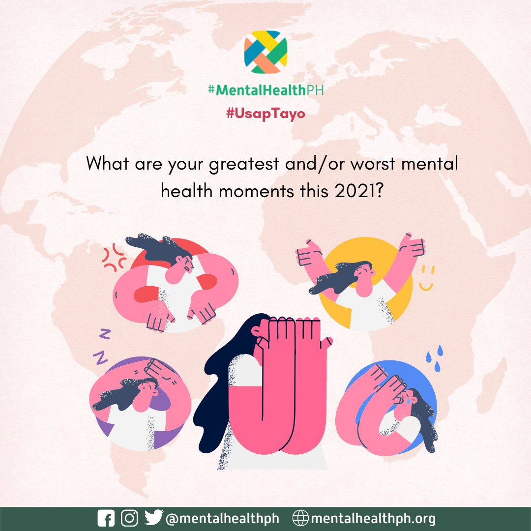 mentalhealthph's tweet photo. @TbyFhrIsc @_margaam @_elxxle @igfbdms @ai_yah @rdahildahil_ @mapoyaj @eyzeeh @silangan_ @qRStuvMojica @beeffy_ @sbrkld @Ianistephen @a_jevangelista @iamteteroo @kleinxpsych @jackieblabs @jmrgm01 @HitsRaven @rjwinns @mjpauul @cerekaguyutan_ @janellefox_ @shane_srb @raffeeeee @docshikenjoy @giedelapena @huelgaskmllc @yelgardose @saymssss @nicslus_ @minaopada @srhmndy @sevillapat_ @llyssajane21 @abialvaratho @almedangel @ThinkDominique @psyrown_ @holygayle__ @eM_sErotonin Q1: What are your greatest and/or worst mental health moments this 2021?

#UsapTayo
#MentalHealthPH https://t.co/gHmHLfUKXH