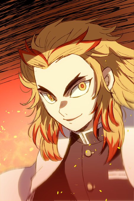 白夜花菜さんがTwitterに投稿した煉獄杏寿郎(鬼滅の刃)のイラスト。