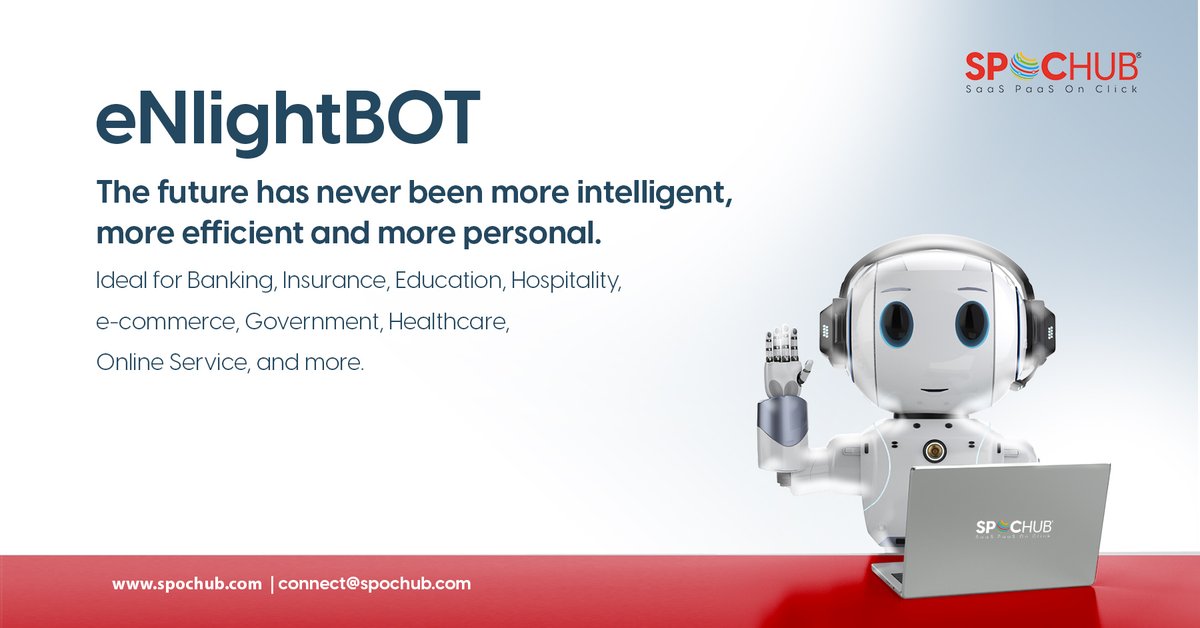 spochubofficial's tweet photo. eNlightBot is a platform that makes it simple and easy to build and train intelligent Bots without the need for specialist AI skills. For more information, visit https://t.co/Yfn97uJBtn.
#artificialintelligence #Chatbot #eNlight #eNlightBot #business #technology #spochub https://t.co/he8lmdaL3d