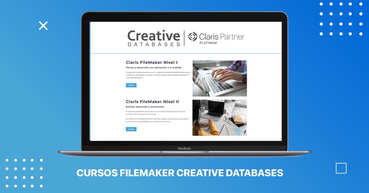 ¡Volvemos con las formaciones #FileMaker de <a href="/CDatabases/">Creative Databases</a>! ✅

📚  Claris FileMaker 19 Nivel II: Sábados 15, 22 y 29 de enero. Formación online. Dirigido a usuarios con experiencia que desean ampliar sus conocimientos con técnicas más avanzadas 👩‍🎓 👨‍🎓  
→ spr.ly/6012JtMD2