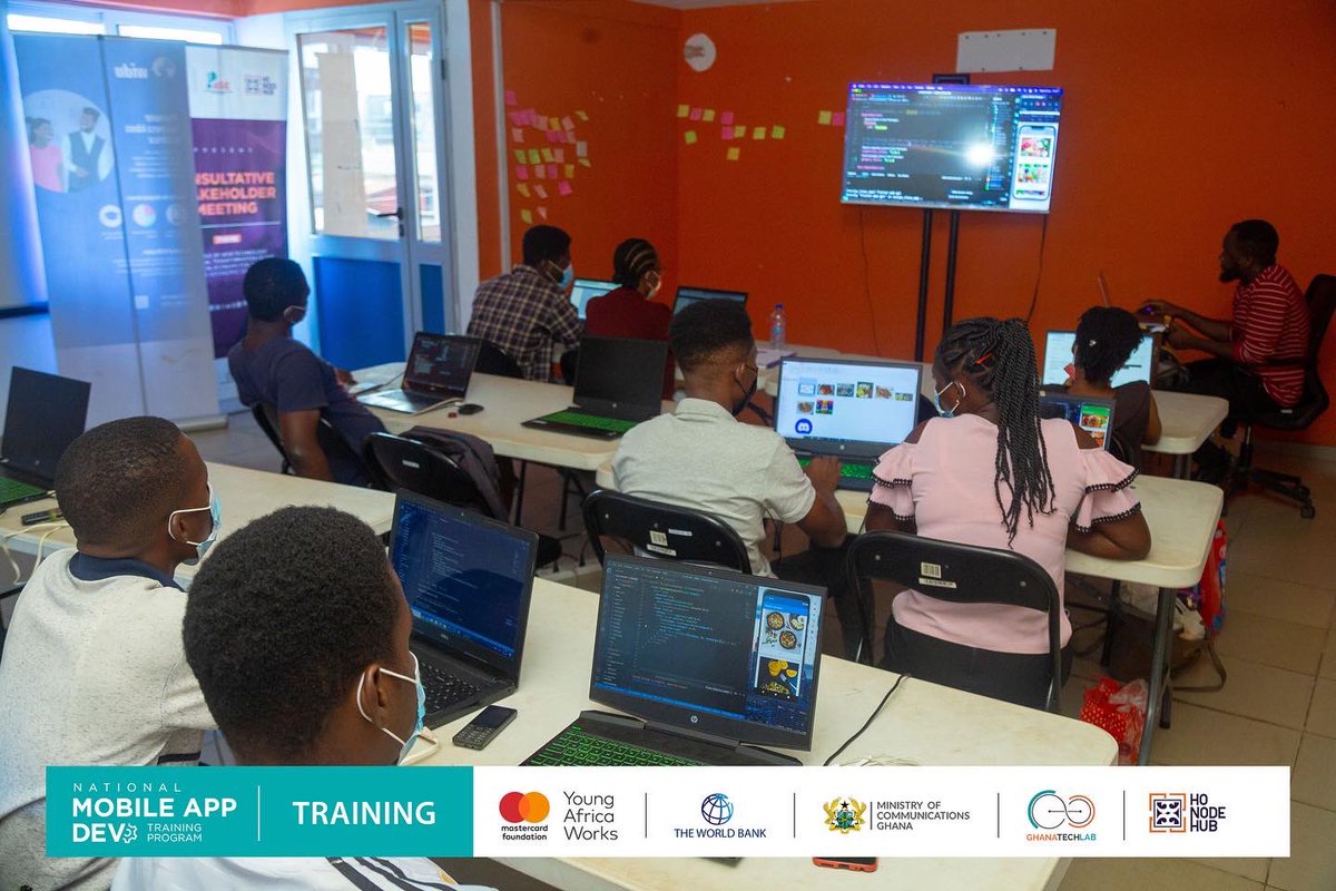 NodeEight's tweet photo. Our Mobile Application Training with Ghana Tech Lab is in its 4th Week.

Trainees this week have perfected their front -end visual design of mobile application processes.

Lead trainer, Seth Megbetor is excited at the pace and dedication seen from this years cohort of training. https://t.co/Y9ZAqB5gKG