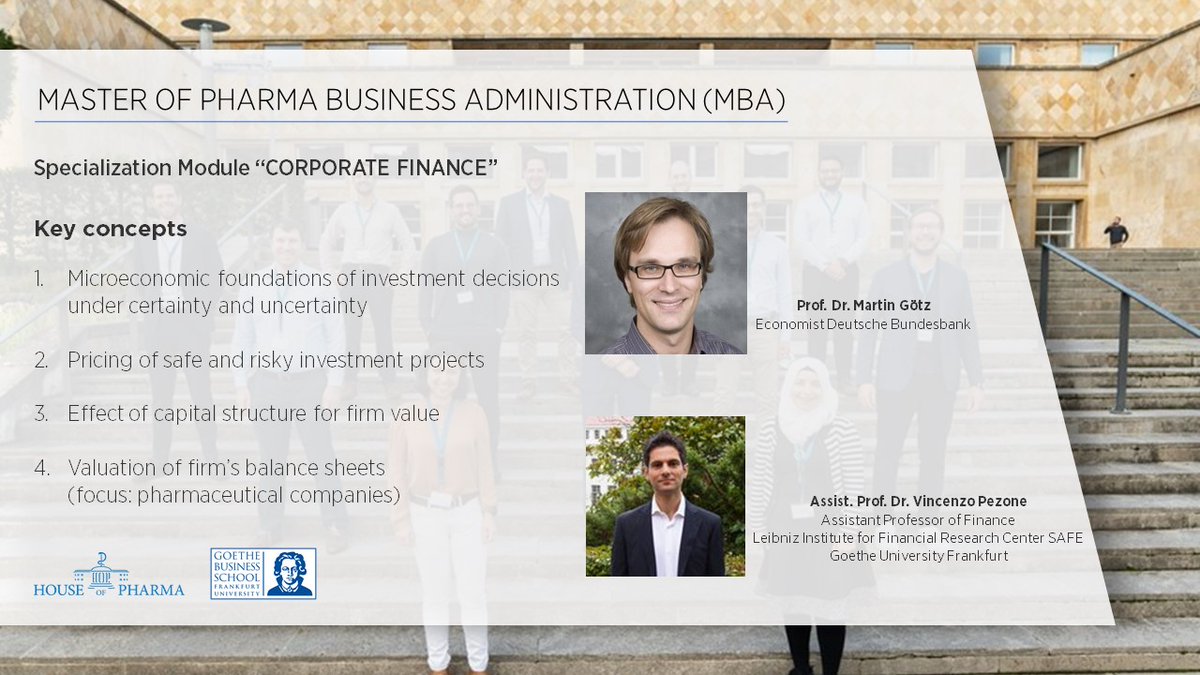 hoph_ffm's tweet photo. Im #PharmaMBA der @GoetheBSchool beginnt heute das Modul "Corporate Finance".

Wir bedanken uns bei Prof. Dr. Martin Götz und Prof. Dr. Vincenzo Pezone und wünschen den Studierenden ein lehrreiches Wochenende! 

Näheres zum Pharma MBA: https://t.co/SYruXO5UVl 
@goetheuni https://t.co/PmXBZnmT8b