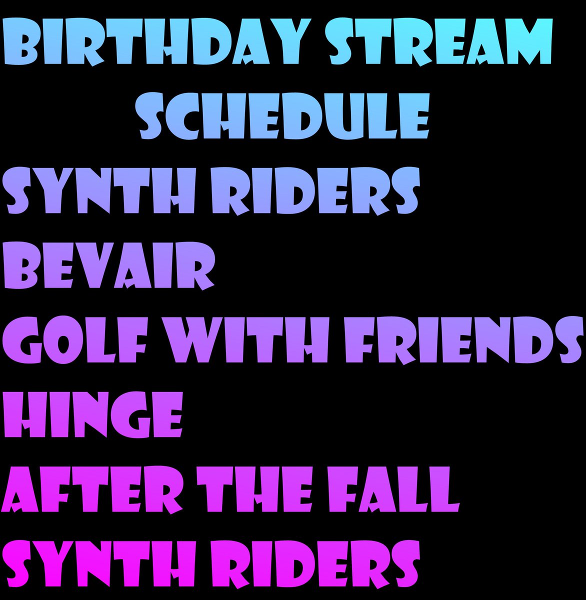 12 hours to go! I'll be playing my favourite <a href="/synthridersvr/">Synth Riders VR - Queen DLC 👑Out Now!</a> , super fun <a href="/GolfWYF/">Golf With Your Friends ⛳</a> , scary Hinge from <a href="/vr_arcadia/">REQUISITION VR</a>  as well as awesome looking new releases <a href="/beVaiRgame/">beVaiR</a> and <a href="/AfterTheFallVR/">After the Fall | Nightfall Update is LIVE NOW</a> . Hoping we can hit the community goals for me to donate to charity. twitch.tv/VRFlad