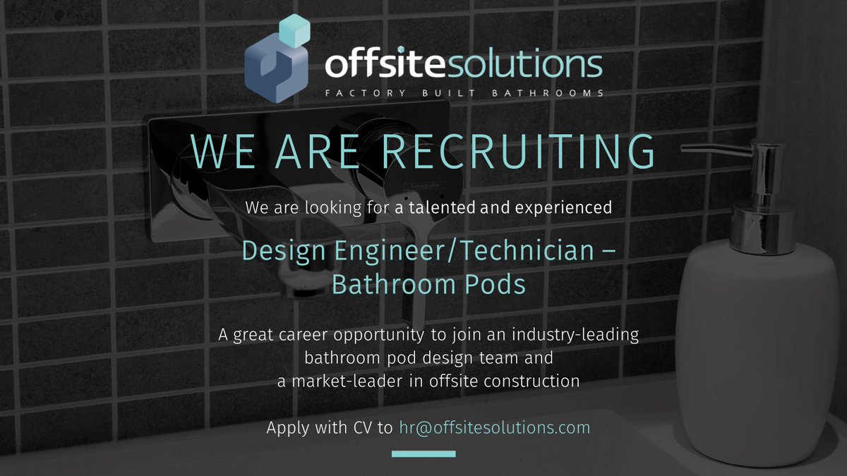 bathroompod's tweet photo. #HIRING! Following an influx of new orders, recruiting for experienced talented Design Engineer/ Design Technician to join award-winning #bathroompods design team. 

Based Highbridge. Proven experience in pod or #modularbuilding design &amp; knowledge of MEP 

hr@offsitesolutions.com https://t.co/mK6ZnCXjAb