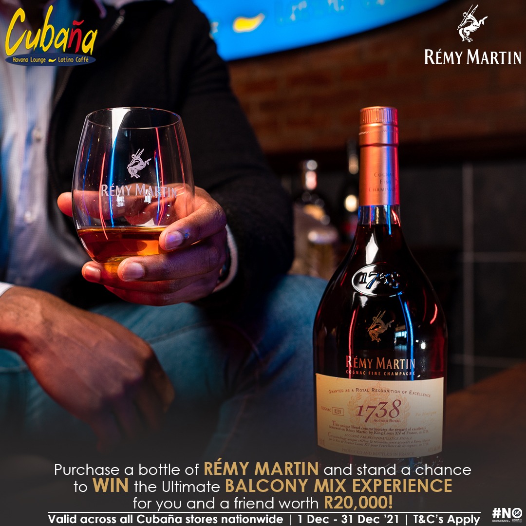CubanaR_Bay's tweet photo. Purchase a bottle of Rémy Martin at any Cubaña nationwide and stand a chance to win the ultimate balcony experience with @MAJORLEAGUEDJZ and @rikyrickworld worth R20 000 for you and a friend 🥃 | Strict COVID-19 Protocols Apply. 

#ComeSeeandBeSeen #TeamUpForExcellence https://t.co/ZPkszjTWZt