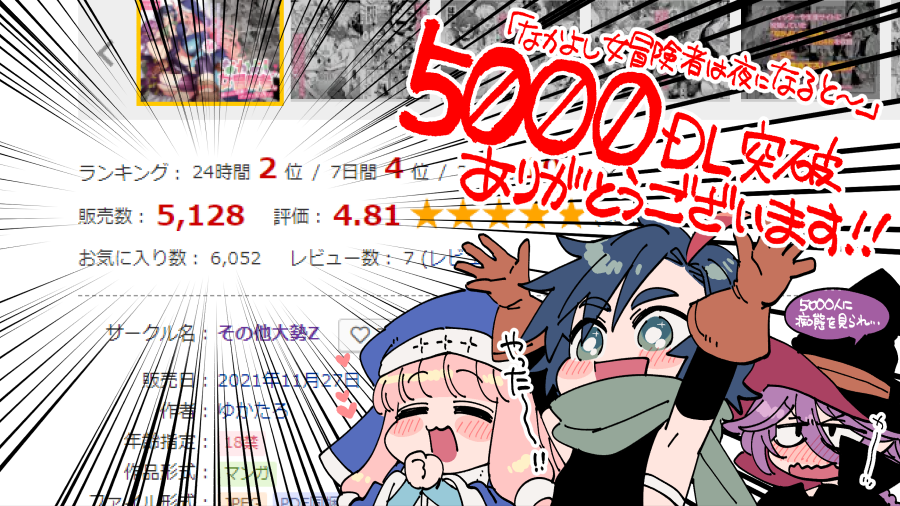 「なかよし女冒険者は夜になると～」5000DL突破しました!ありがとうございます!うれしい😍😍😍めでたい🎉🎉🎉✨✨✨
https://t.co/s9wnrvi2pC 