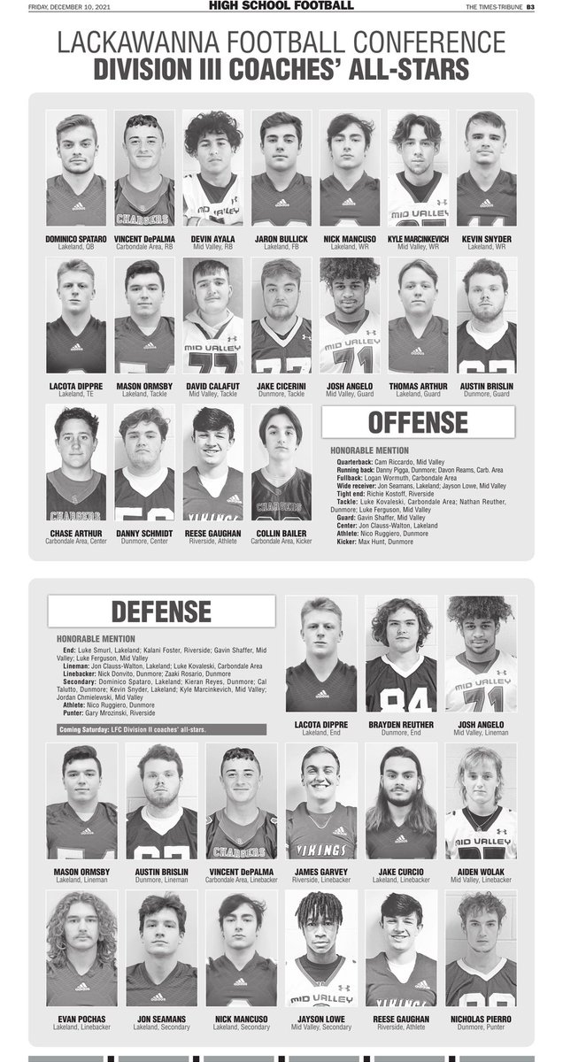 🏈CONGRATULATIONS🏈

1st Team:
⭐️Reese Gaughan WR &amp; ATH
⭐️James Garvey LB

Honorable Mention:
⭐️Kalani Foster DE
⭐️Richie Kostoff TE
⭐️Gary Mrozinski P