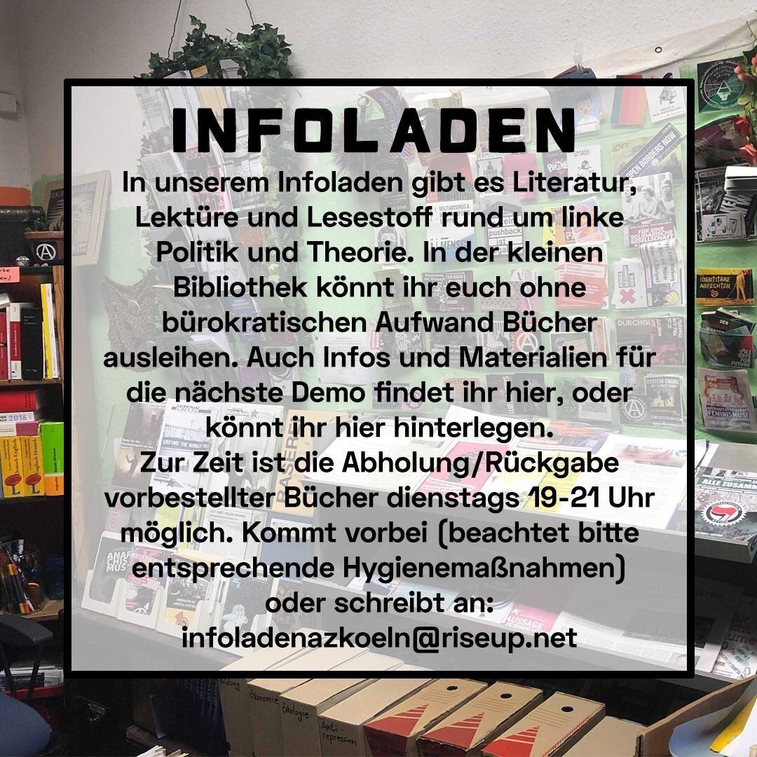 unsersquat's tweet photo. Das #AZ #Köln #AZKöln stellt sich in den kommenden Tagen via #socialmedia vor:
(7) +++Der Infoladen+++
#keintagohne #azbleibt #wirbleibenalle #besetzen #rabaz #freiraum #autonom https://t.co/P17BmaUYKk