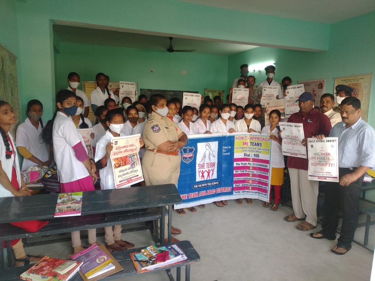 AdilabadShe's tweet photo. As per the instructions of the Adilabad SP Sri,Rajesh Chandra IPS,She Team Conducted Awareness Session at Adilabad &amp; KGBV N/Gonda, Model school B/guda.  about various topics like QR code,She team Number, Child Marriages, Gender sensitization, Gender equality,Cyber Security Tips. https://t.co/lt9H650y32