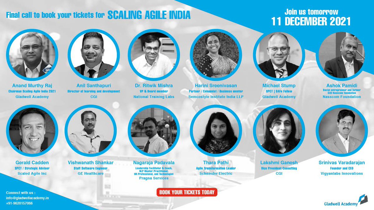 ‼️This is the last call to book your tickets for Scaling Agile India 2021‼️

Join us tomorrow- Saturday 11 December 2021 for a day full of networking, growing and inspiring.

If you haven't booked your tickets yet, click visit bit.ly/2Yxf6oV

#agiletraining #corporate