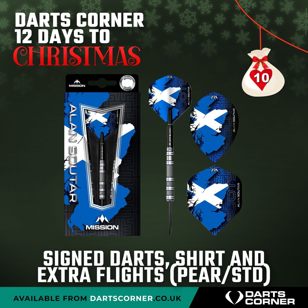 Day 10 of our 12 days of Christmas comp. The winner is Peter Ball! Todays prize is <a href="/soots180/">Alan Soutar</a> SIGNED darts, exclusive shirt (not available to buy) &amp; extra flights from <a href="/MissionDarts/">Mission Darts</a>! Only 2 days left so last chance to like &amp; RT the original post! #DC12days #darts #christmas2021