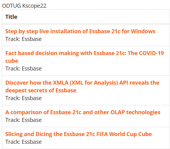 Yvzs's tweet photo. We submitted 5 abstracts for @ODTUG #Kscope22.
All about #Essbase and #EssbaseCloud.
#Essbase21c #XMLA #MDX https://t.co/pnr3vtfhZK