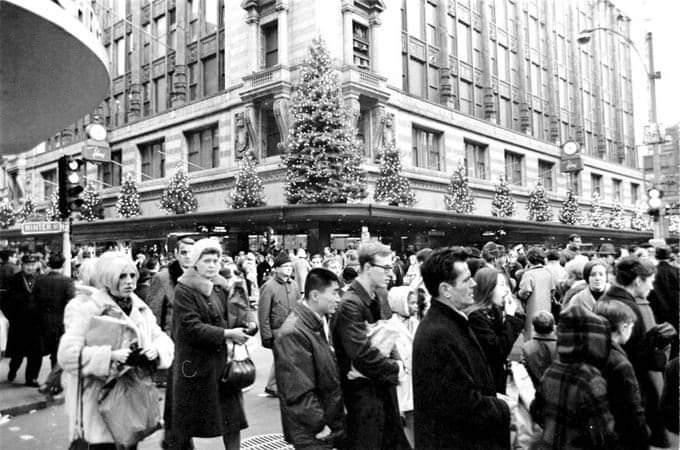 Christmas season, Downtown Crossing with Filenes in the background 1960's.