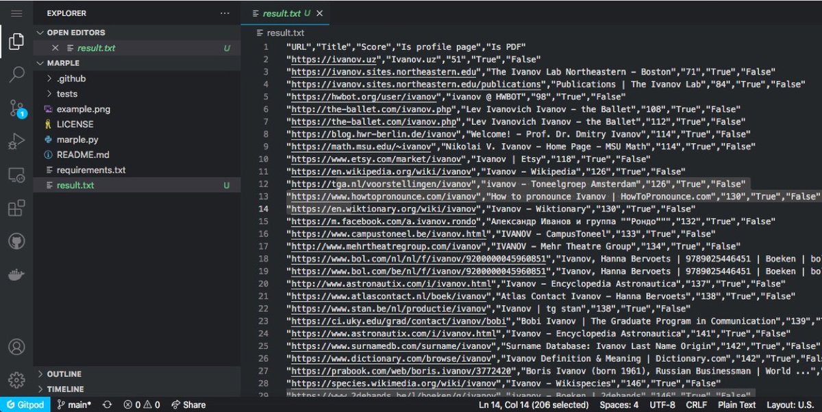 cyb_detective's tweet photo. MARPLE
Tool to collect links to profiles by username through search engines from @Sox0j (#ff). New in last release:
proxy support
export results to CSV
additional plugins for links analyze: metadata,maigret,socid_extractor
#osint #opensource #python
https://t.co/GVst7t4JJj https://t.co/1XniiQnOXM