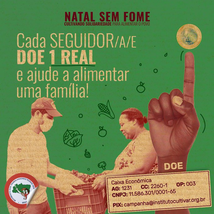 ArticulaRedes2's tweet photo. Você pode doar qualquer valor para a campanha #NatalComComidaNoPrato do @MST_Oficial. 
Faz um pix, leve sua doação aos postos de coleta, pode transferir também. Ajude como puder!

https://t.co/U8GrOBZKuj https://t.co/o5AeBLkiLJ
