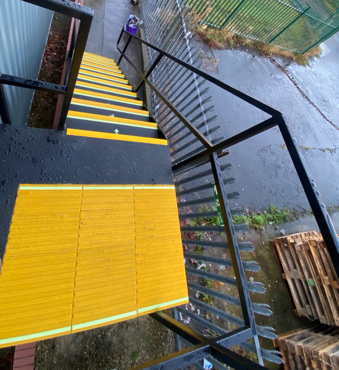 Corduroy Tactiles installed on the top platform of a fire escape route making it accessible for the  visually impaired. #iglo #visuallyimpaired #tactile #tactilepaving #fireescape