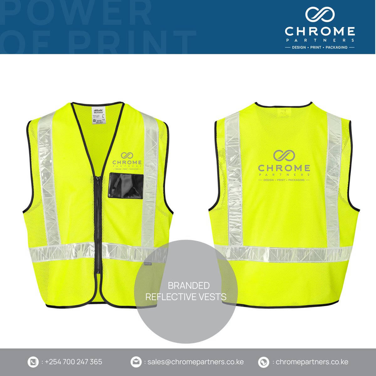 ChromePartners's tweet photo. Safety First. Get branded reflective vests for your staff. Call us today or visit:https://t.co/yO4beqPMmf for more information.
#reflectivevests #branding101 #chromepartners #thepowerofprint https://t.co/DgTgMcOJH1