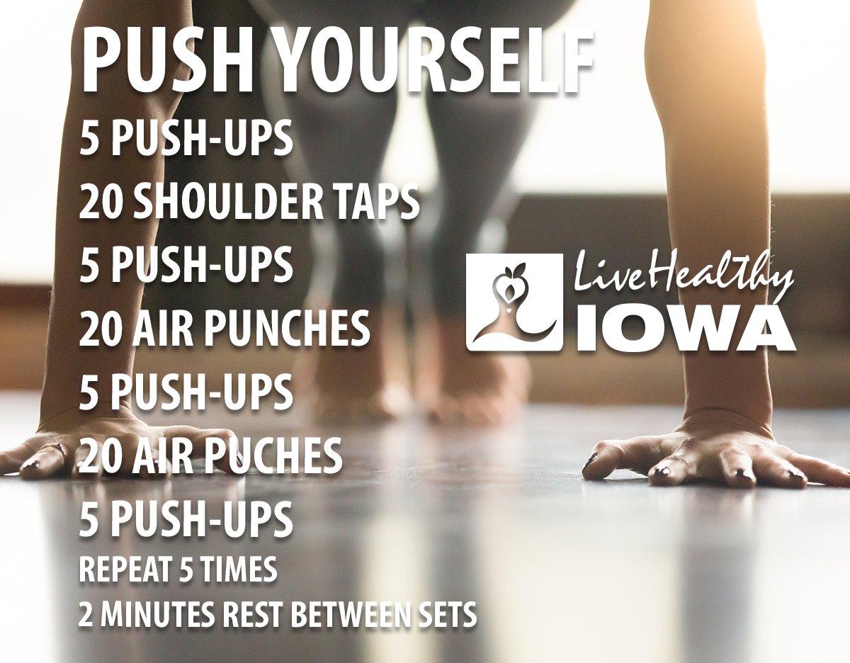 livehealthyiowa's tweet photo. Nothing wrong with good old-fashioned push-ups!
#LiveHealthyIowa #keepmovingIowa #pushups #fitnessFriday https://t.co/MVIcbK9F3r