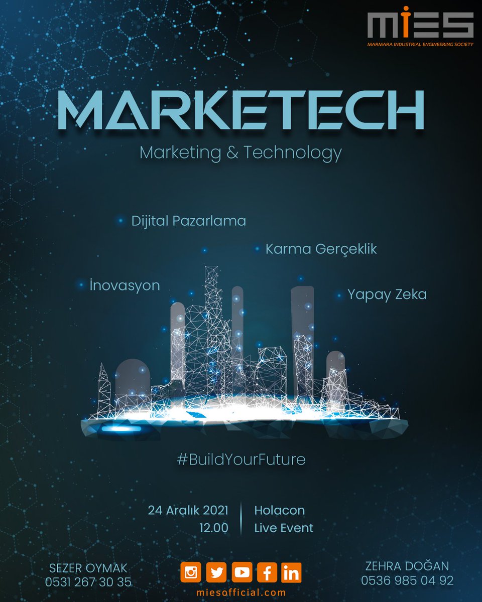 Teknoloji ve pazarlamanın günden güne geliştiği ve değer kazandığı bu dönemde sen de bu değişimin takipçisi olmak, geleceğini inşa etmek için MarkeTech'i kaçırma! 🌎

#buildyourfuture 🏙️

Hemen başvurmak için link bio'da! 👆🏻

📆 24 Aralık Cuma
⏱️ 12.00
📍 Holacon Live Event