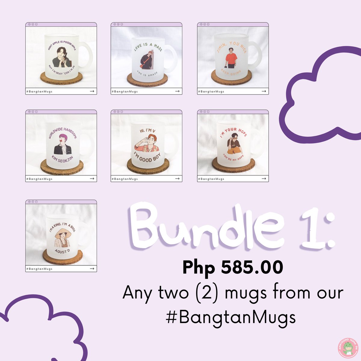 annyeongmimaph's tweet photo. [HELP RT] | #BangtanMugs

Annyeong, Mima! 🦖💖

Per mug: 300php + freebies
Bundle 1: 585php (2 of any mug) + freebies
Bundle 2: 2000php (7 mugs) + freebies
DOP (Batch 2): 12/20/2021 (✓dp)
ETA: 2-3 weeks after DOP

Place your orders here: https://t.co/fRe9TpdmWY

#MIMAcollections https://t.co/9RVlXZJIkY
