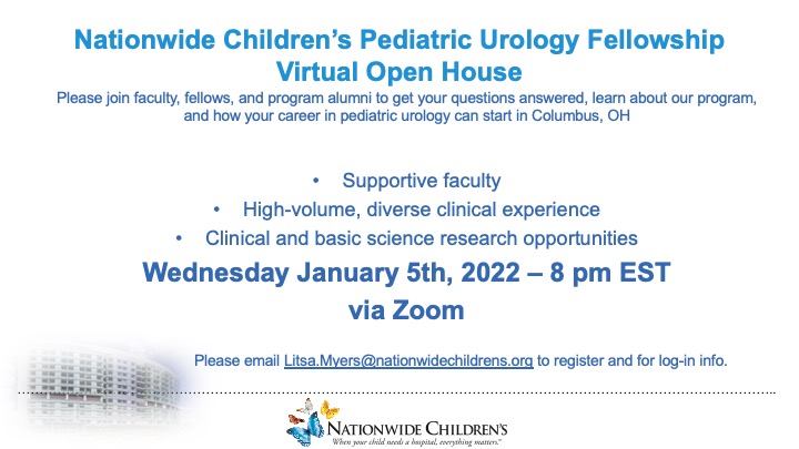 Pediatric Urology, Nationwide Children's Hospital (@nchurology) on Twitter photo Pediatric Urology Fellowship applicants please join us for a virtual open house/info session! <a href="/salpert93/">Seth Alpert</a> <a href="/lilppmd/">Rama Jayanthi</a> <a href="/ChristinaChing9/">Christina Ching</a> <a href="/DanDaJusta/">Daniel G. DaJusta</a> @McLeodDaryl <a href="/M_FuchsMD/">Molly Fuchs MD</a> <a href="/mernstUro/">Michael Ernst</a> @NCHforFellows <a href="/SPU_Urology/">SPU_Urology</a> <a href="/AmerUrological/">Amer. Urol. Assn.</a> <a href="/OSU_Urology/">Ohio State Wexner Medical Center Urology Dept.</a> Pediatric Urology Fellowship applicants please join us for a virtual open house/info session! <a href="/salpert93/">Seth Alpert</a> <a href="/lilppmd/">Rama Jayanthi</a> <a href="/ChristinaChing9/">Christina Ching</a> <a href="/DanDaJusta/">Daniel G. DaJusta</a> @McLeodDaryl <a href="/M_FuchsMD/">Molly Fuchs MD</a> <a href="/mernstUro/">Michael Ernst</a> @NCHforFellows <a href="/SPU_Urology/">SPU_Urology</a> <a href="/AmerUrological/">Amer. Urol. Assn.</a> <a href="/OSU_Urology/">Ohio State Wexner Medical Center Urology Dept.</a>