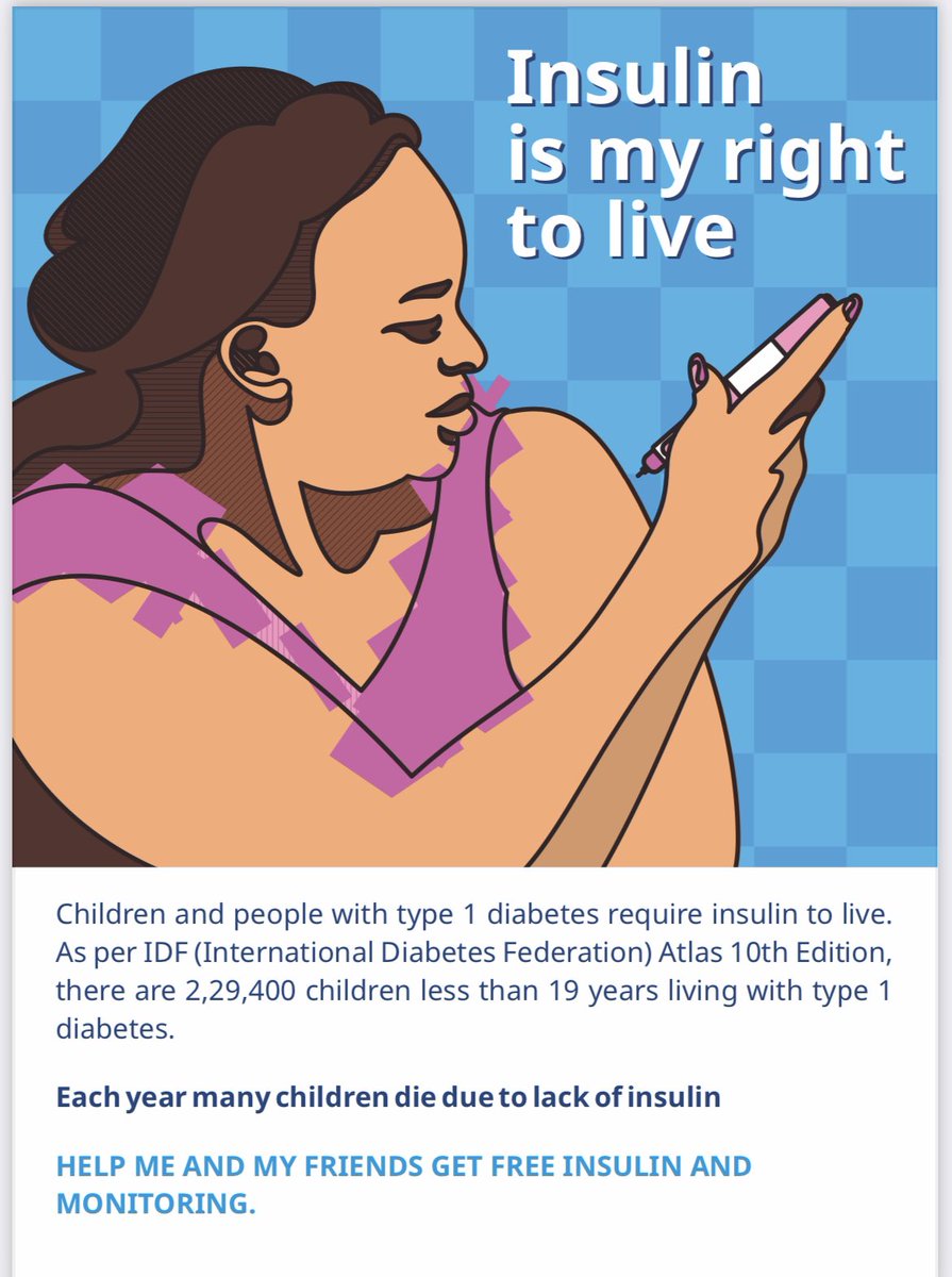 Management of Type 1 Diabetes needs multiple Insulin shots every day 
In India,access to Insulin remains a challenge 
Through this tweet, I wish to draw the attention of my state’s’ CM and health minister to provide access to Analog Insulin along with Test strips and Glucometer