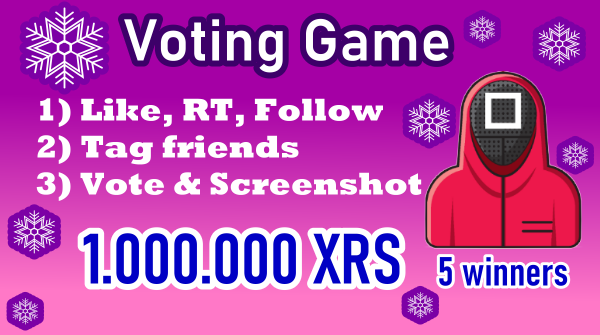 xrsquid's tweet photo. Voting game. Go and vote here https://t.co/wcfVPneHjw
Make a screenshot of your vote(s) and as always comment with your "screenshot", like, follow us and RT.
Once we reach 250 votes or more, we will take 5 random winners and reward them with 1mil XRS each.
#XRS #XRSQUID #XRPL https://t.co/u4yHCDttWv