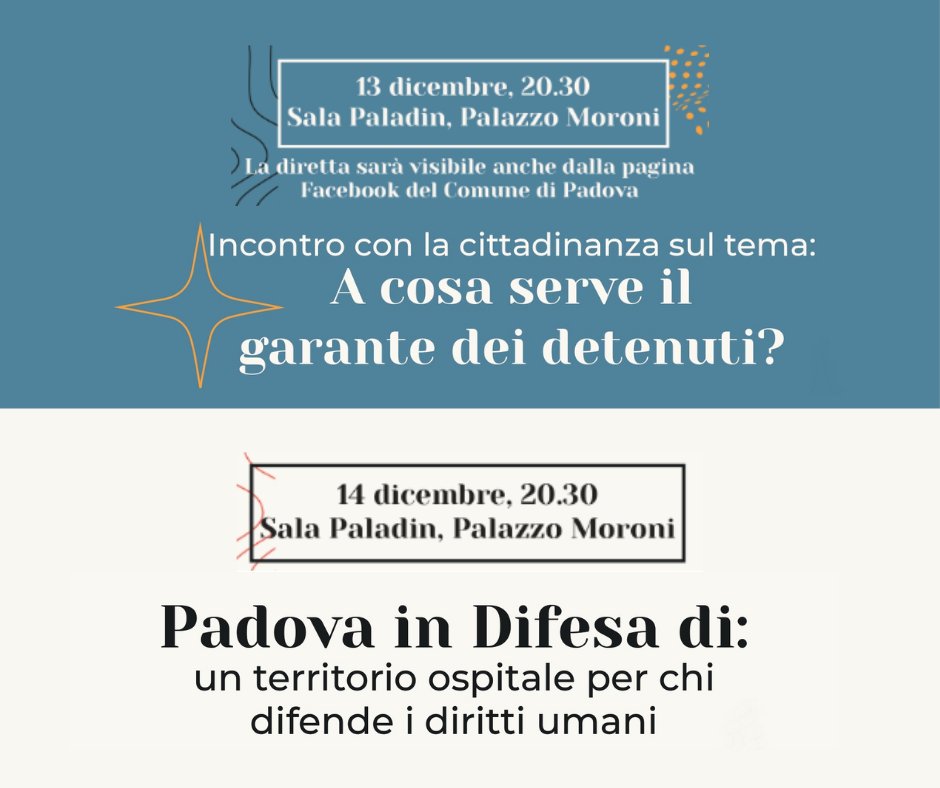🎤 "Padova in Difesa di: un territorio ospitale per chi difende diritti umani"
⏰ martedì 14 dicembre ore 20.30
Programma ▶ padovanet.it/evento/incontr…