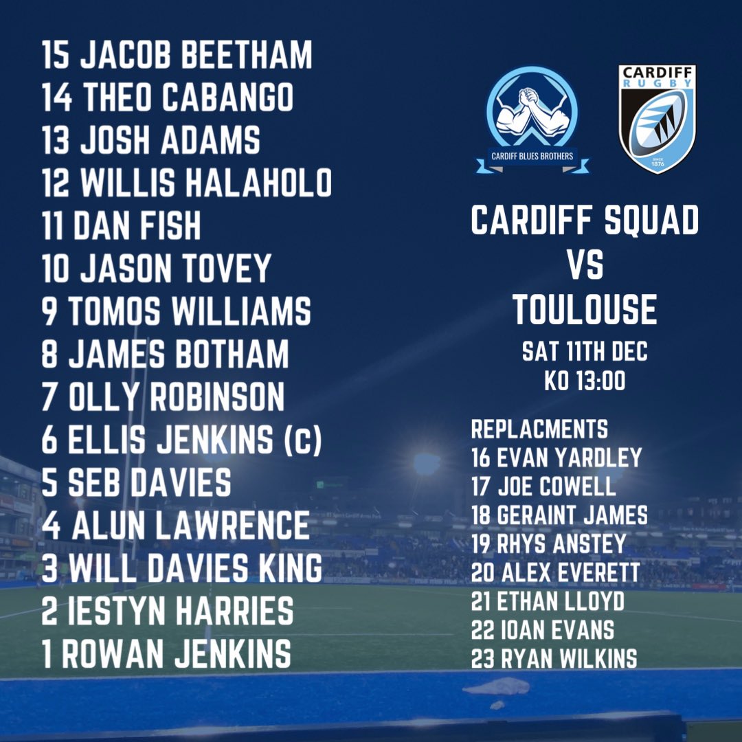 Blueandblackbro's tweet photo. Cardiff Rugby squad to play Toulouse this Saturday. https://t.co/wW9iN23qZR