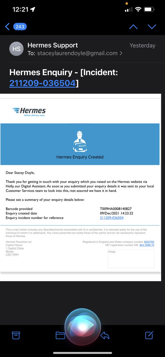 staceydoyle_'s tweet photo. @Hermesparcels I am not assured you have it in hand. You’ve delivered to a residential address when it was clearly addressed to an office/company. Mind telling me where it is? https://t.co/5SundcAiyV