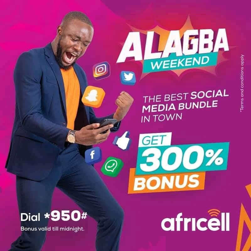 Daddy001Tuff's tweet photo. It's Friday❗ Unwind with our #AlagbaWeekend Social Media Bundle🤩.

Get 300% Bonus 🎁whenever you subscribe to any of our Social Media Bundles👌🏾.

Dial *950# and follow the instructions 📲.

Terms &amp; Conditions Apply 🙏🏾.

#AlagbaNetwork
#AfricellSL https://t.co/6cStSRDZhJ
