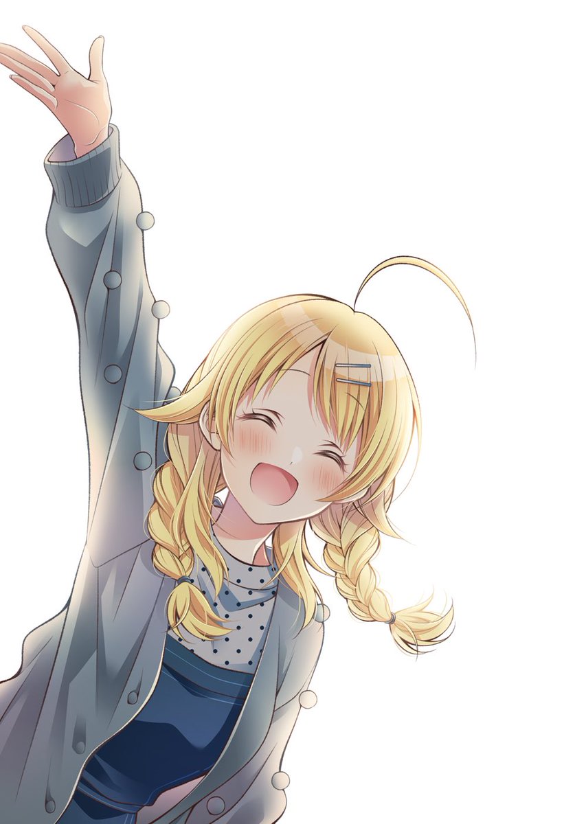 hachimiya meguru 1girl blonde hair solo closed eyes ahoge twin braids smile  illustration images