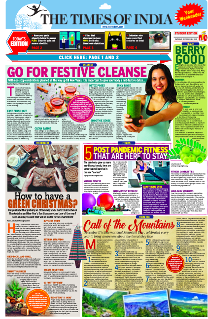 TOIStudent's tweet photo. This #selfcare #Saturday, explore the benefits of a festive cleanse; eat berries and shake off laziness with the best post-pandemic fitness trends. Plus, we #explore tips to celebrate a #green #christmas. Download it from https://t.co/J1ZG2j0Vsx. 
#SelfCareIsImportant https://t.co/FReyPEOGzN
