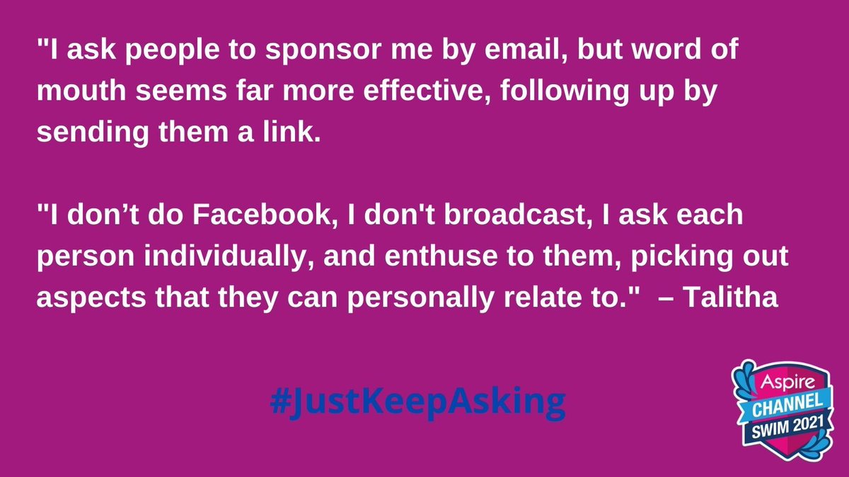 AspChannelSwim's tweet image. Do you only use social media for fundraising or are you like Talitha and ask people personally as well? #JustKeepAsking #FundraisingFriday