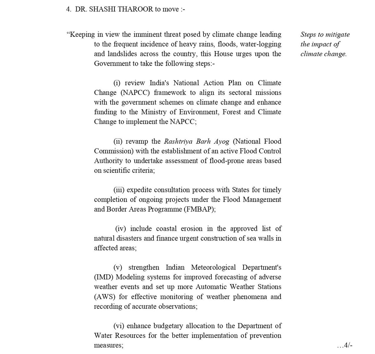 ShashiTharoor's tweet photo. Introduced a Private Member’s Resolution in the LokSabha to urge the govt to take specific steps to cope with the devastating consequences of #climatechange for our people. Some of my proposals would make a huge difference to victims in Kerala & other states. Urge GOI to act! https://t.co/lnnCLqFoL2