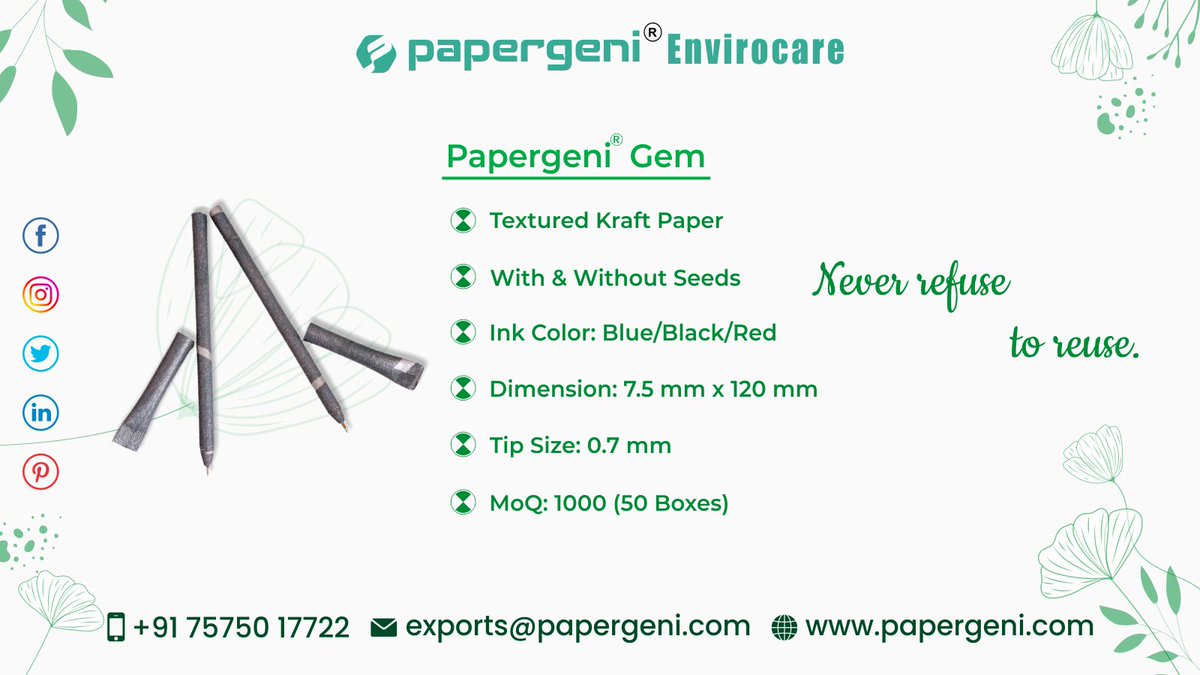 Papergeni1's tweet photo. Eco-Friendly Company expert in manufacturing quality Kraft Paper Gem Pen for a better tomorrow.

#papergenienvirocare #wireodiary #makeinindia #madeinindia #envelope #pen #pencil #stationeryproducts #stationery #ecofriendly #paperpencil #elitepaperpen #seedspen https://t.co/RwN4f8qysX