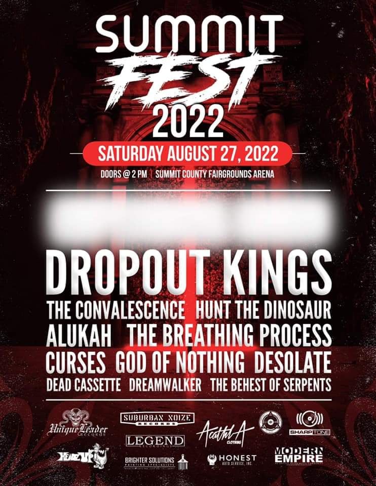 TCONband's tweet photo. Aug.27th!!! We'll be joining Dropout Kings, Hunt The Dinosaur, Alukah, The Breathing Process, and many more at Summit Fest 2022 in Akron, OH!!!
Get Tickets at https://t.co/s4ebaRU5Mo
#TheConvalescence #Summitfest #DeathMetal #Deathcore #CorpsePaint #Blood #Horror https://t.co/LL8UUOhmD4