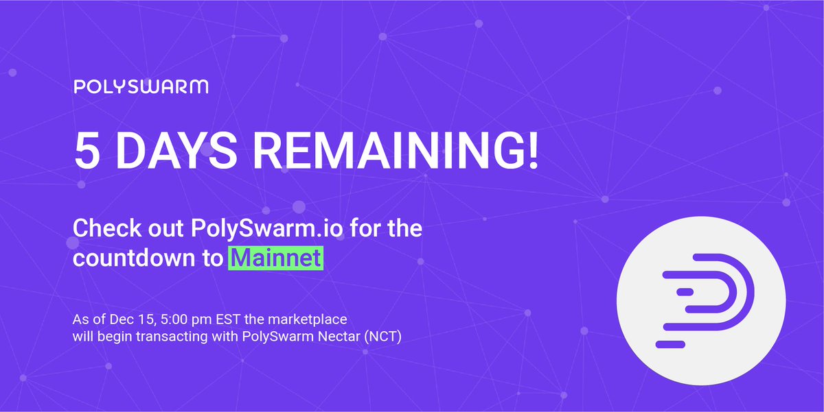 PolySwarm's tweet image. Five days left until Mainnet!
polyswarm.io