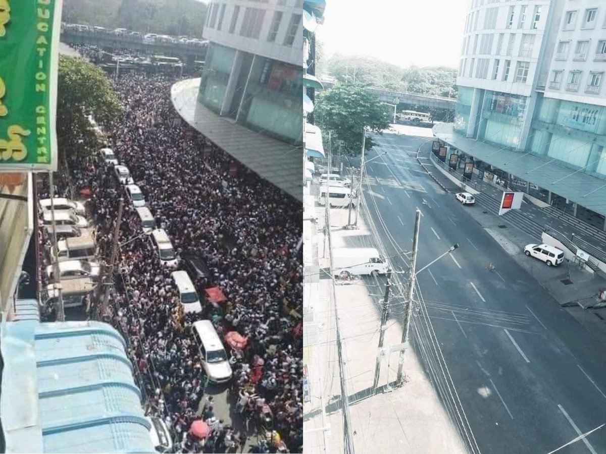 Chester86418860's tweet photo. @DavBrenner The difference between the two pictures

#WhatsHappeningInMyanmar 
#SilentStrike https://t.co/6AeS5h4tYr