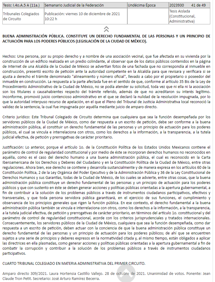 JonathanLpezTor's tweet photo. Criterio judicial publicado hoy: #Atención

#BUENA ADMINISTRACIÓN PÚBLICA. #CONSTITUYE UN #DERECHOFUNDAMENTAL DE LAS PERSONAS Y UN #PRINCIPIO DE ACTUACIÓN PARA LOS PODERES PÚBLICOS (LEGISLACIÓN DE LA CIUDAD DE MÉXICO). https://t.co/TjMxmQCZjF