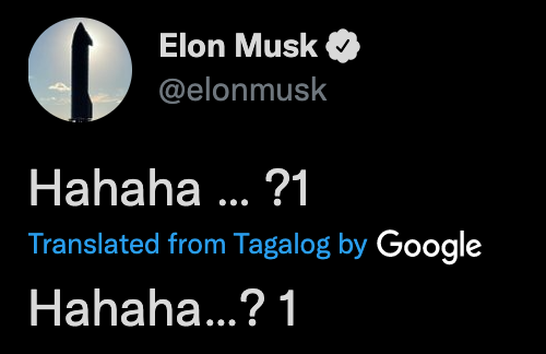 sctrl's tweet photo. @elonmusk Bruh you speak tagalog? https://t.co/m7evw7NoB7