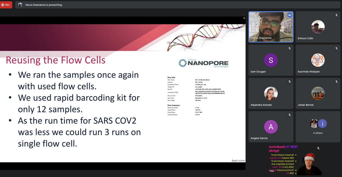 Enjoyed our 12th TGIBF (Thank Goodness It's Bioinformatics Friday) meetup convened by <a href="/bioinformAnt/">Anthony Underwood</a>
Discussion on best practice lab and bioinformatics for <a href="/nanopore/">Oxford Nanopore</a> sequencing of bacteria + SARS-CoV-2. Presentations from Sam Dougan (<a href="/TheCGPS/">Centre for Genomic Pathogen Surveillance</a>) &amp; <a href="/varunshamanna/">VarunShamanna</a> (<a href="/CentralResearc2/">Central Research laboratory-KIMS</a>)