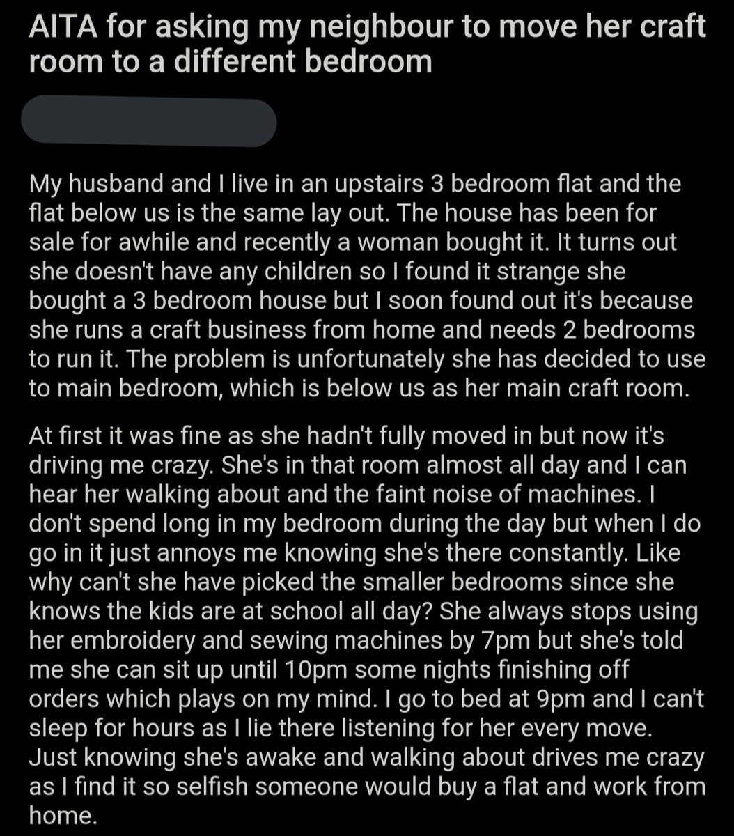 AITA_online's tweet image. AITA for asking my neighbour to move her craft room to a different bedroom?  bit.ly/31EjdBr