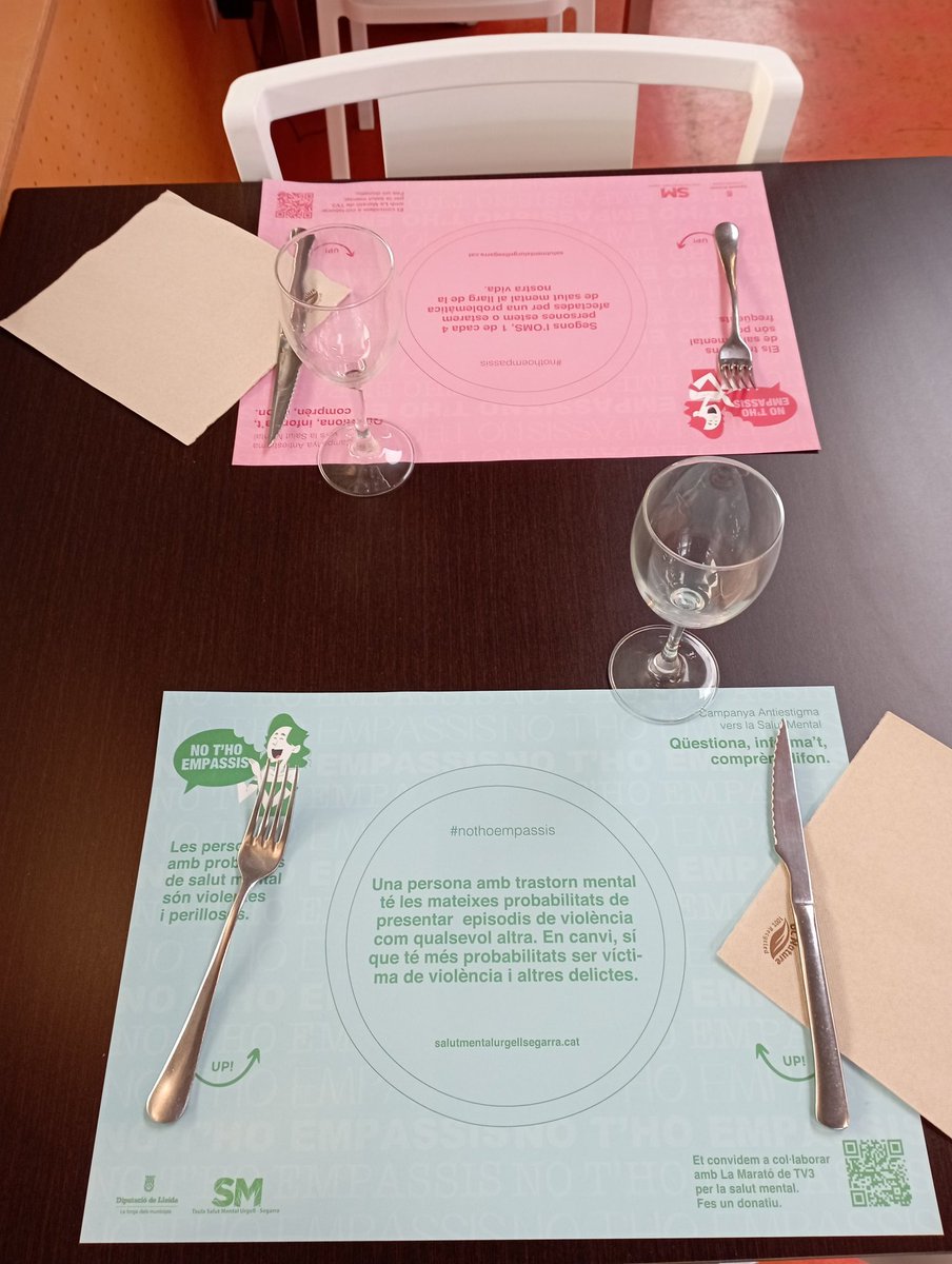 jdtgarriga's tweet photo. En alguns restaurants de l'Urgell, la campanya 'No t'ho empassis' amb les estovalles amb frases que reivindiquen els estigmes de la salut mental. 

#sharediversitat #diversitatuoc1 https://t.co/i47aY8KUha