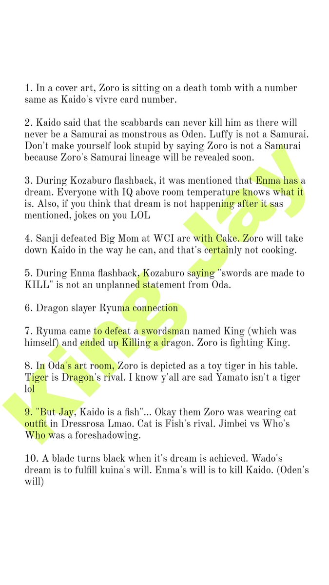 i_king_jay's tweet photo. IS ZKK HAPPENING?

21 REASONS WHY #ZKK IS INEVITABLE

(In discord, I said I can bring out 20 reasons why ZKK is happening was I was asked to prove it.
He are '21' reasons!)

• Retweet if you agree ⚔️🗡️

#onepiece #zoro #wano #onigashima https://t.co/DU4Mt13yoE
