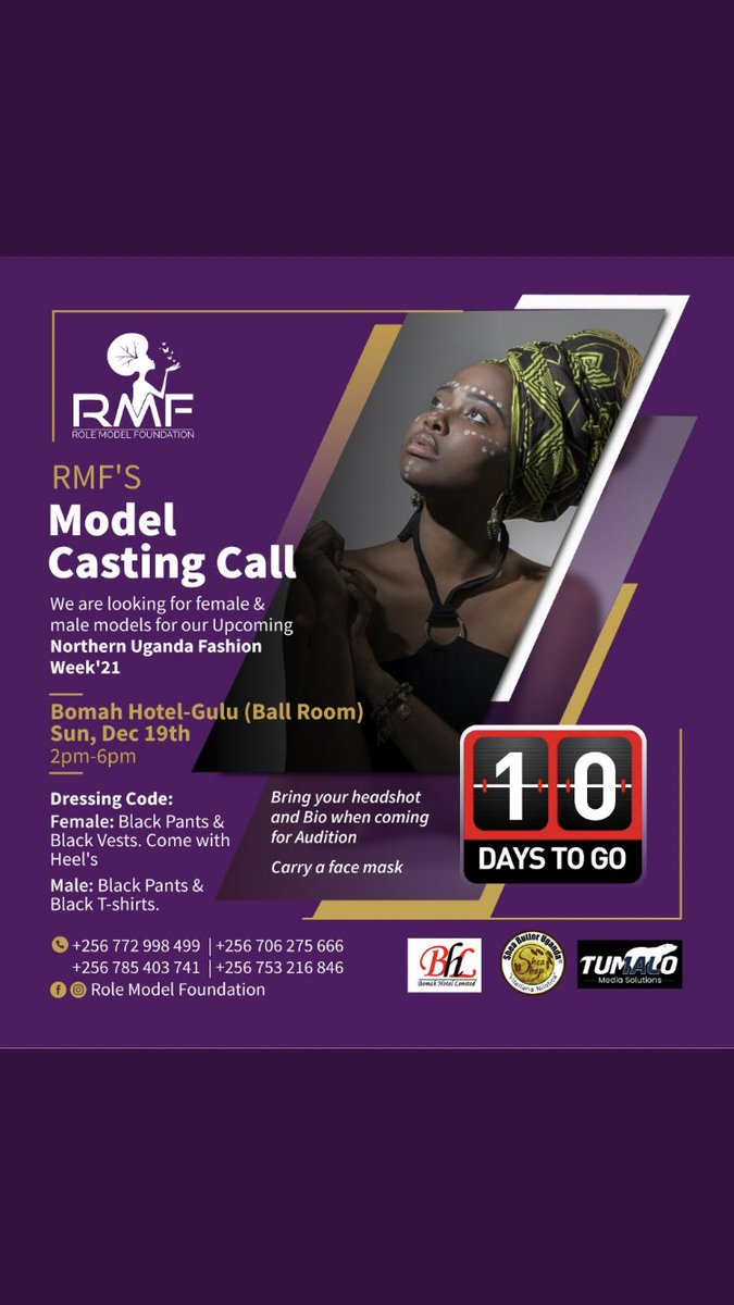 In an effort to attain 1 of our major objectives at #RMF- Promotion of #Entrepreneurship through fashion,we bring ue the #NorthernUgFashionWeek.
Our goal is ,fight youth #unemployment  
@justinonelsono @TumaloMedia@CapitalFMUganda @BOMAHHOTEL @robinson_davins 
#RoleModelFoundtion