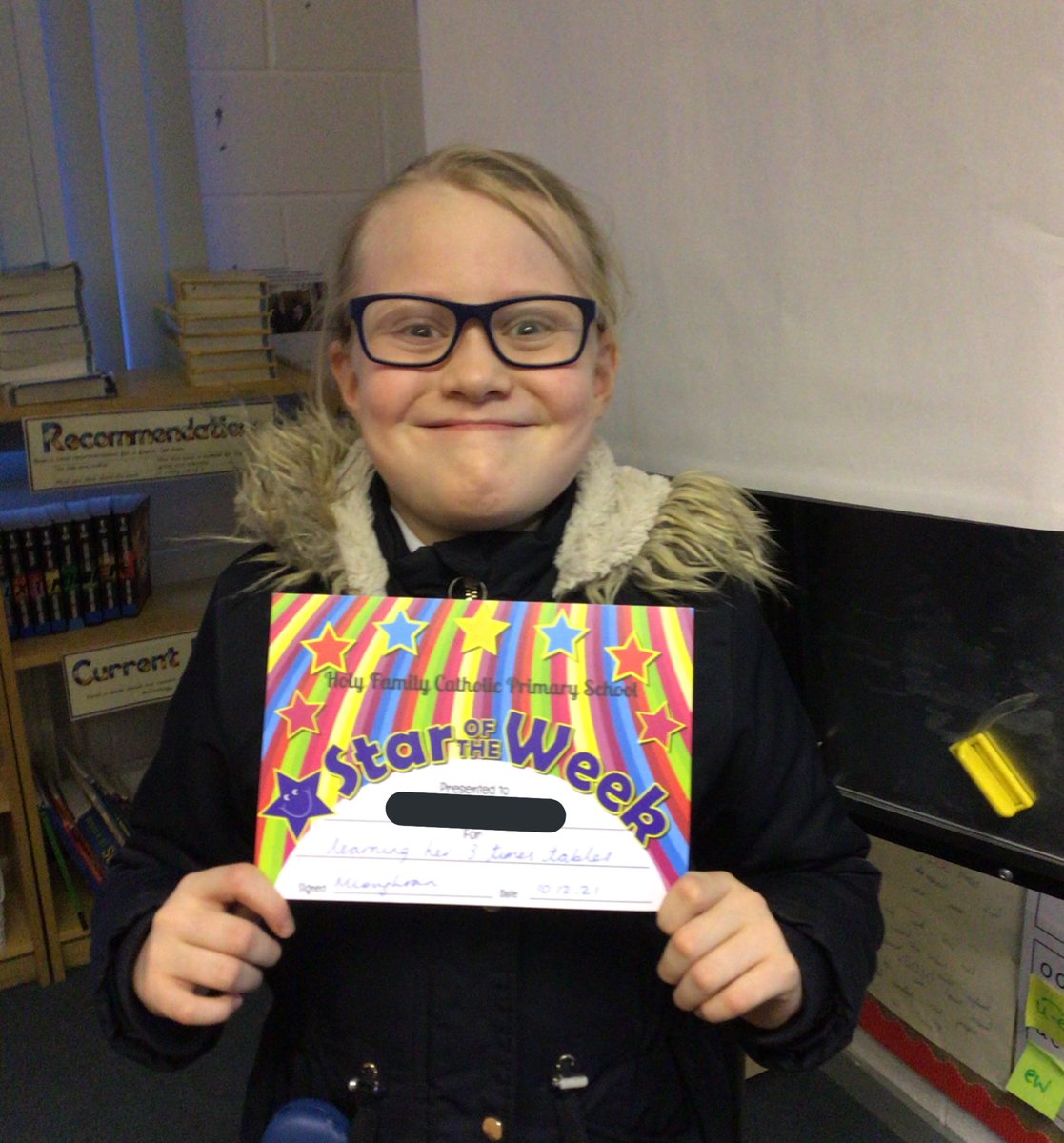 🌟 Congratulations to the Star of the Week for showing determination to learn the 3 times tables! 🌟 She has had the biggest smile all week because she is so proud of herself! You make us proud too! @HFL8_Maths 👏🏽