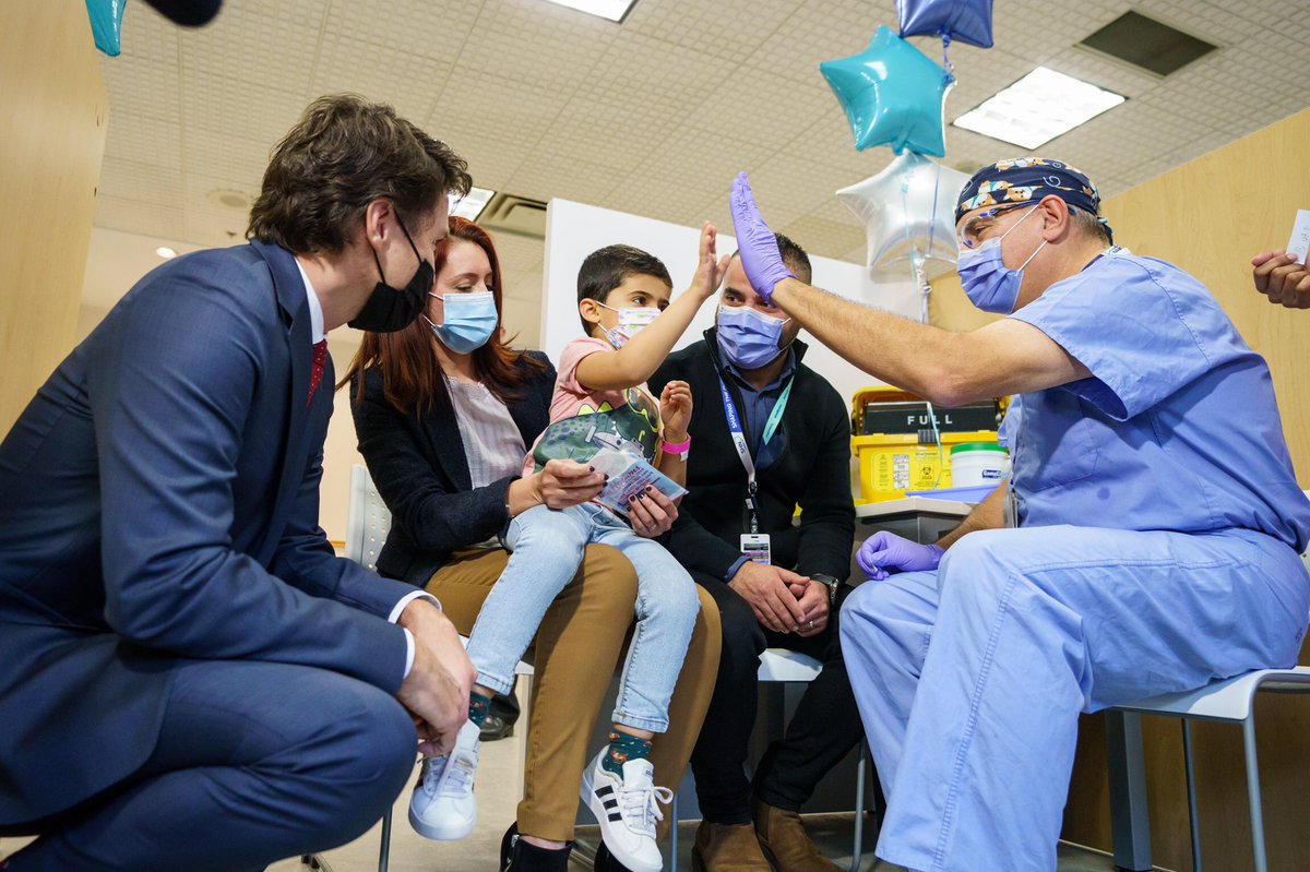 JustinTrudeau's tweet photo. It’s here, at vaccine clinics, that we’ll finish the fight against COVID-19. To all of the kids and parents who were at the clinic I visited in Scarborough this morning, thank you for doing your part. And to anyone who hasn’t gotten their shots yet, now’s the time to get them. https://t.co/EKbcKBgCku
