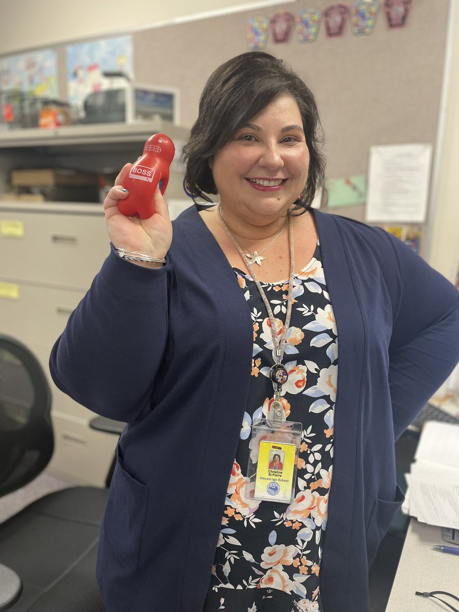 Yes, this is the infamous Christine. One of the wonderful ladies in the Office of Student Services @BoroSServices. She has been the backbone of our work. Thank you for all you do. And yes, that is a stress ball in her hand 😄 labeled “boss.” #theboro02035 @FoxboroughPS