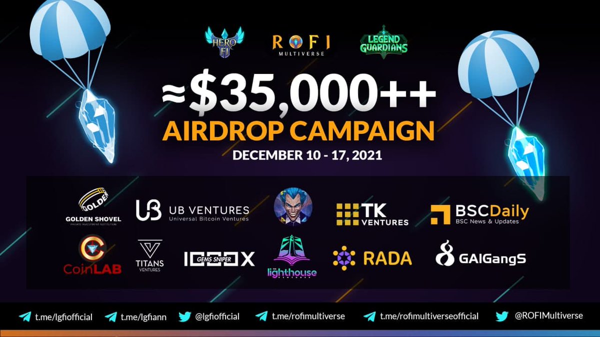 ⚔️LEGEND GUARDIANS X ROFI MULTIVERSE PRESENT AIRDROP CAMPAIGN⚔️
To celebrate the launching of the Open Beta version, Legend Guardians x ROFI Multiverse are giving away 180 Essence Points ($35000++). 
Join our 10 partners associate with ROFI Multiverse: linktr.ee/EssencePoints